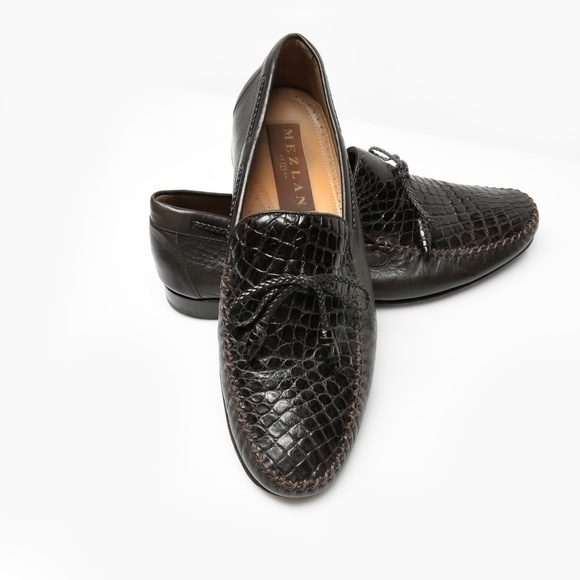 MEZLAN Bonds Driving Shoe/Loafer Moccasin with Crocodile Vamp in Brown Size 8M - Picture 1 of 12